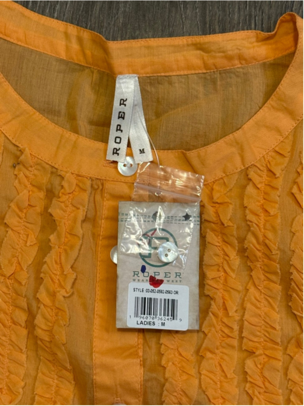 Roper Womens Orange Cotton Sleeveless Ruffle Western Blouse Sz Med NWT - Picture 7 of 7